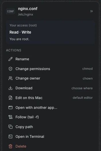Files, with clear permissions (screenshot)